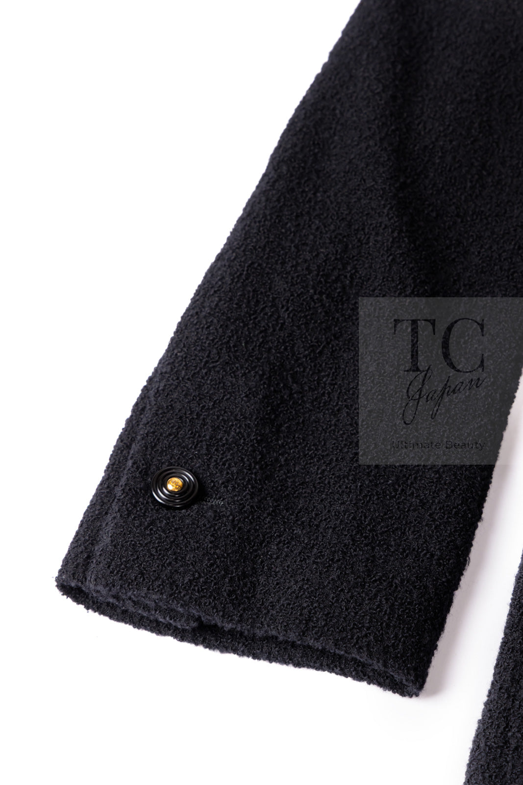 CHANEL 95A Vintage Black Wool CC Logo Buttons Double Tweed Jacket Skirt Suit 44 46 シャネル ヴィンテージ ブラック ウール CCロゴボタン ダブル ツイード ジャケット スカート スーツ 即発