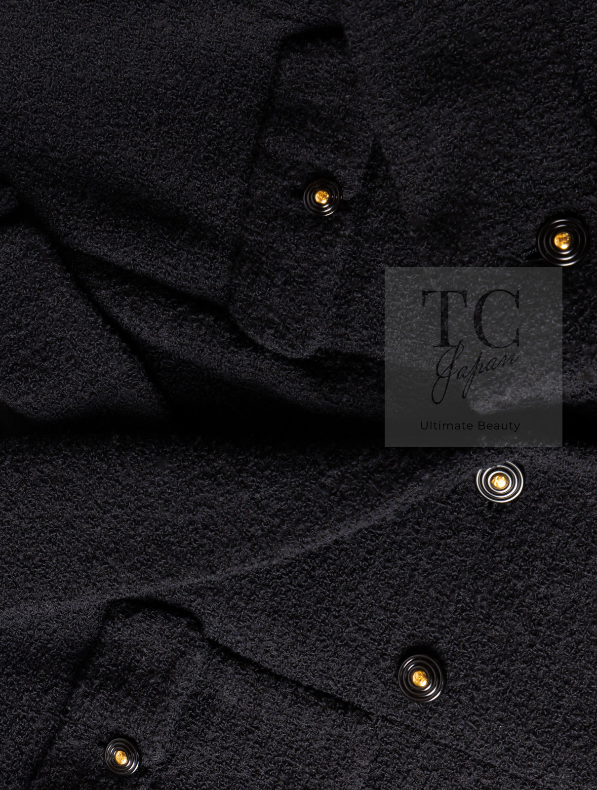 CHANEL 95A Vintage Black Wool CC Logo Buttons Double Tweed Jacket Skirt Suit 44 46 シャネル ヴィンテージ ブラック ウール CCロゴボタン ダブル ツイード ジャケット スカート スーツ 即発