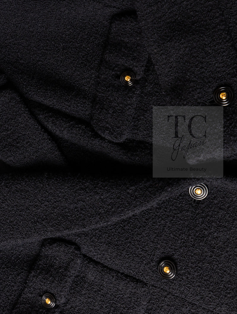 CHANEL 95A Vintage Black Wool CC Logo Buttons Double Tweed Jacket Skirt Suit 44 46 シャネル ヴィンテージ ブラック ウール CCロゴボタン ダブル ツイード ジャケット スカート スーツ 即発