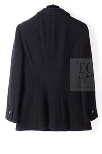 CHANEL 95A Vintage Black Wool CC Logo Buttons Double Tweed Jacket Skirt Suit 44 46 シャネル ヴィンテージ ブラック ウール CCロゴボタン ダブル ツイード ジャケット スカート スーツ 即発