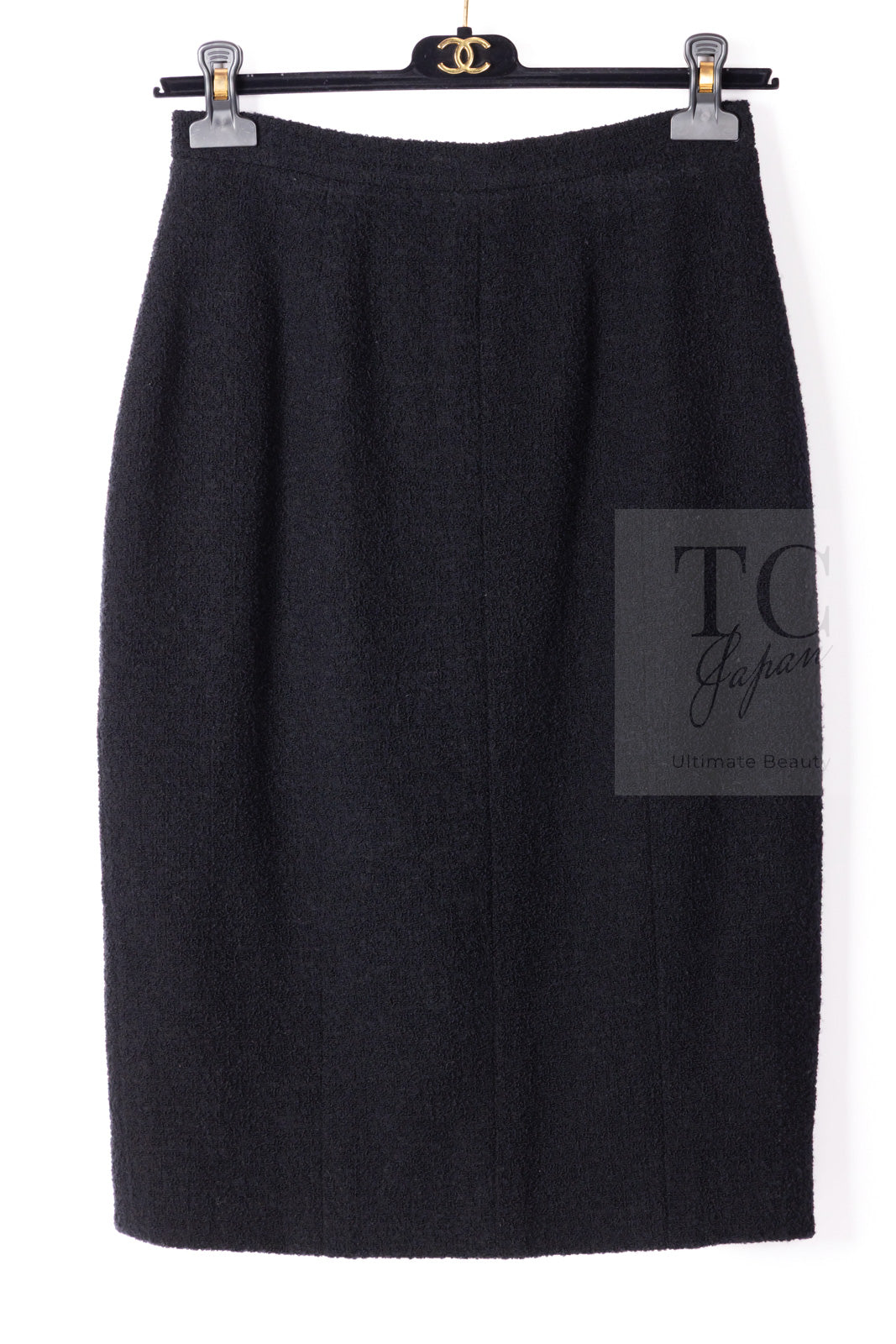 CHANEL 95A Vintage Black Wool CC Logo Buttons Double Tweed Jacket Skirt Suit 44 46 シャネル ヴィンテージ ブラック ウール CCロゴボタン ダブル ツイード ジャケット スカート スーツ 即発