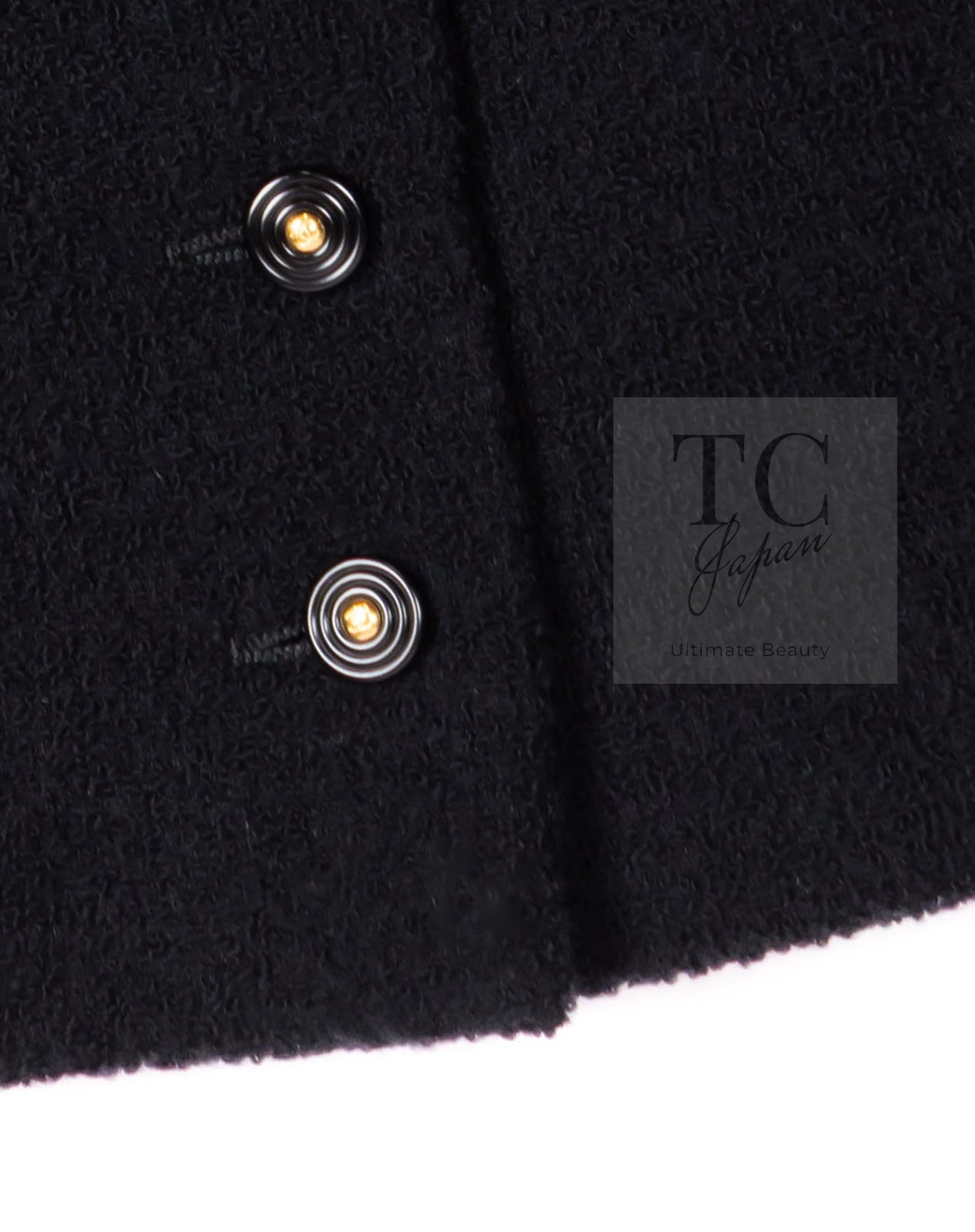CHANEL 95A Vintage Black Wool CC Logo Buttons Double Tweed Jacket Skirt Suit 44 46 シャネル ヴィンテージ ブラック ウール CCロゴボタン ダブル ツイード ジャケット スカート スーツ 即発