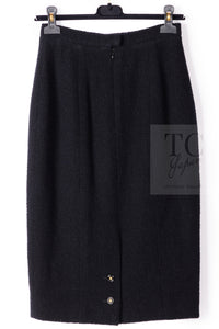 CHANEL 95A Vintage Black Wool CC Logo Buttons Double Tweed Jacket Skirt Suit 44 46 シャネル ヴィンテージ ブラック ウール CCロゴボタン ダブル ツイード ジャケット スカート スーツ 即発