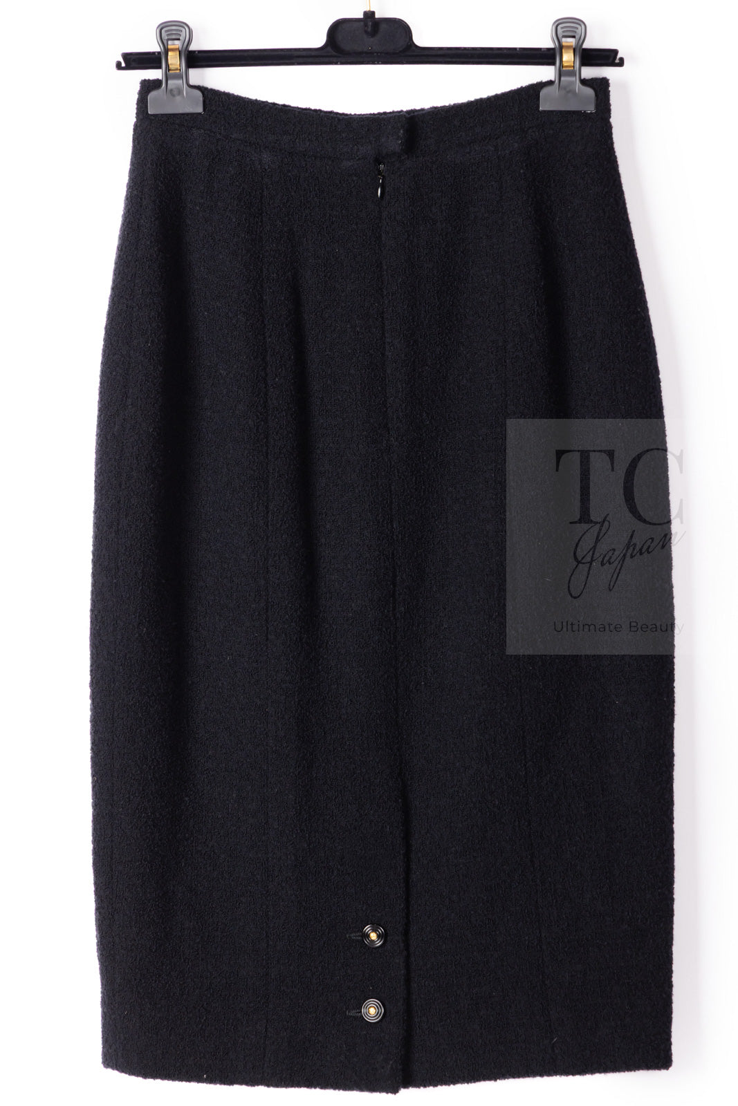 CHANEL 95A Vintage Black Wool CC Logo Buttons Double Tweed Jacket Skirt Suit 44 46 シャネル ヴィンテージ ブラック ウール CCロゴボタン ダブル ツイード ジャケット スカート スーツ 即発