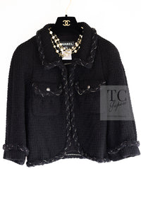 CHANEL Black Braid Trim Chain Wool Tweed Jacket Skirt Suit 40 42 シャネル ブラック ブレイド トリム チェーン ウール ツイード ジャケット スカート スーツ 即発