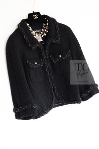 CHANEL Black Braid Trim Chain Wool Tweed Jacket Skirt Suit 40 42 シャネル ブラック ブレイド トリム チェーン ウール ツイード ジャケット スカート スーツ 即発