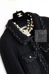 CHANEL Black Braid Trim Chain Wool Tweed Jacket Skirt Suit 40 42 シャネル ブラック ブレイド トリム チェーン ウール ツイード ジャケット スカート スーツ 即発