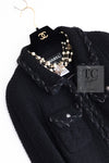 CHANEL Black Braid Trim Chain Wool Tweed Jacket Skirt Suit 40 42 シャネル ブラック ブレイド トリム チェーン ウール ツイード ジャケット スカート スーツ 即発