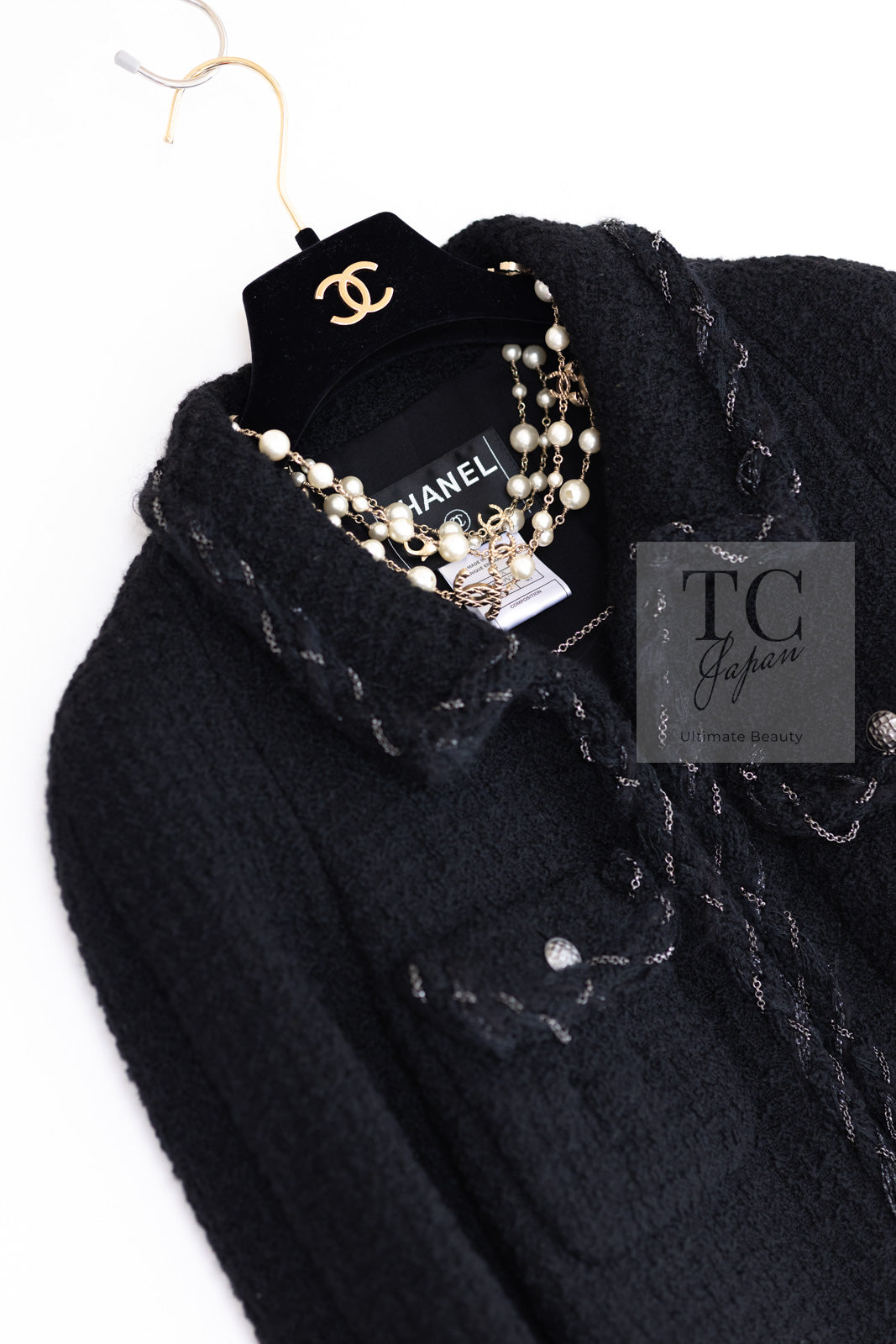 CHANEL Black Braid Trim Chain Wool Tweed Jacket Skirt Suit 40 42 シャネル ブラック ブレイド トリム チェーン ウール ツイード ジャケット スカート スーツ 即発