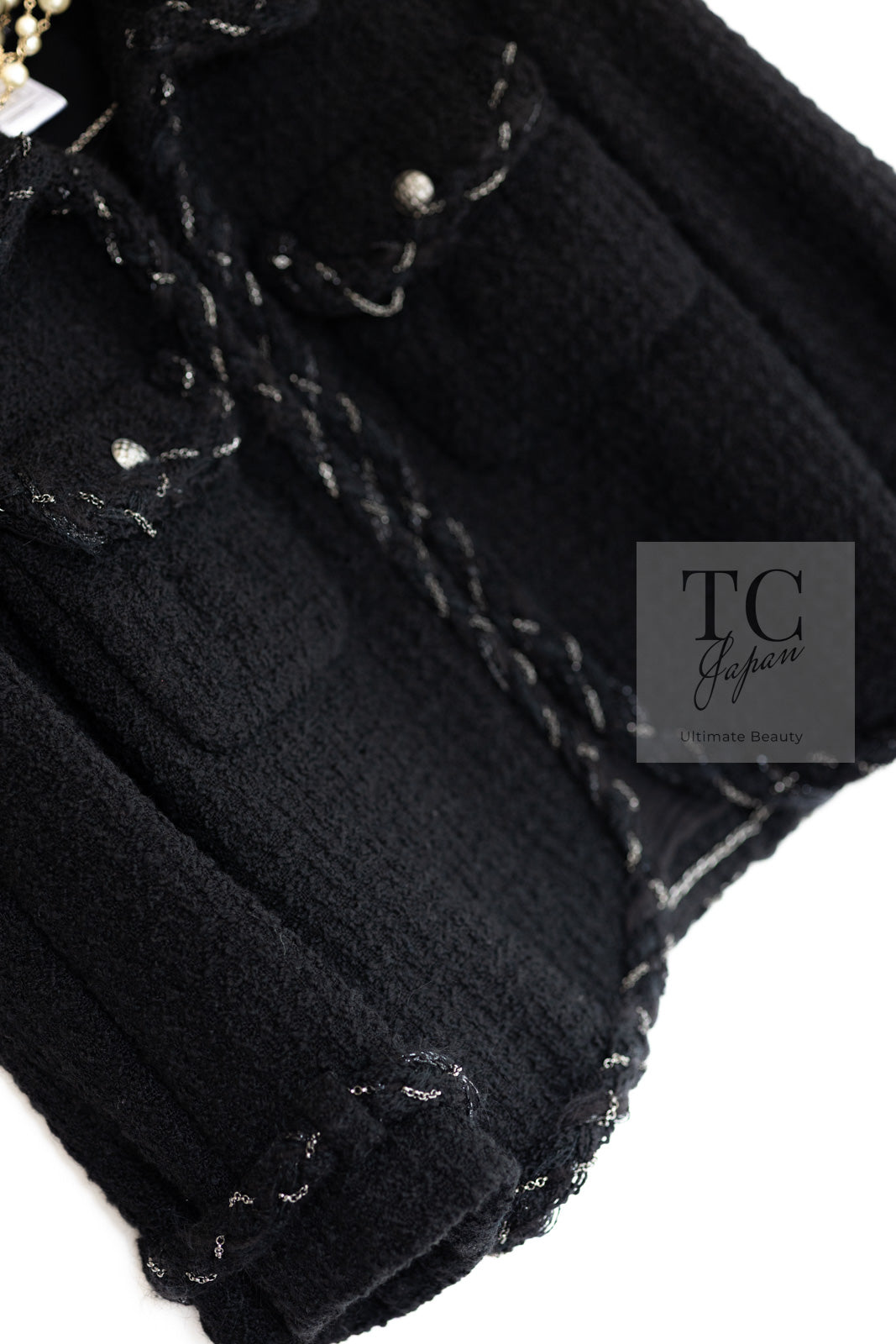 CHANEL Black Braid Trim Chain Wool Tweed Jacket Skirt Suit 40 42 シャネル ブラック ブレイド トリム チェーン ウール ツイード ジャケット スカート スーツ 即発