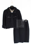 CHANEL Black Braid Trim Chain Wool Tweed Jacket Skirt Suit 40 42 シャネル ブラック ブレイド トリム チェーン ウール ツイード ジャケット スカート スーツ 即発