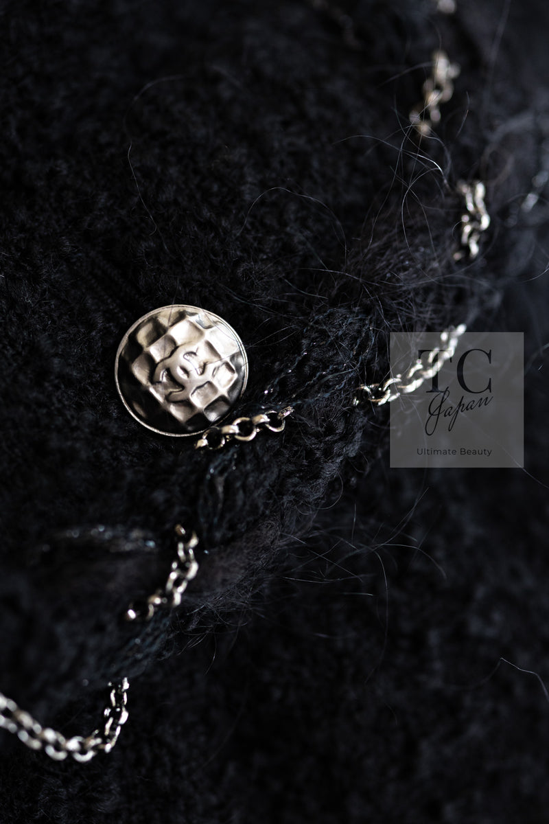 CHANEL Black Braid Trim Chain Wool Tweed Jacket Skirt Suit 40 42 シャネル ブラック ブレイド トリム チェーン ウール ツイード ジャケット スカート スーツ 即発