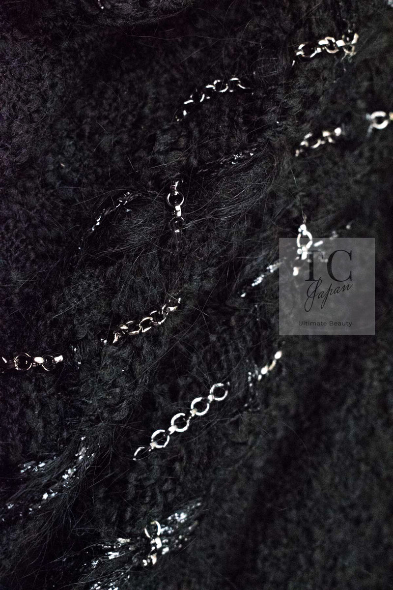 CHANEL Black Braid Trim Chain Wool Tweed Jacket Skirt Suit 40 42 シャネル ブラック ブレイド トリム チェーン ウール ツイード ジャケット スカート スーツ 即発