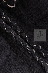 CHANEL Black Braid Trim Chain Wool Tweed Jacket Skirt Suit 40 42 シャネル ブラック ブレイド トリム チェーン ウール ツイード ジャケット スカート スーツ 即発