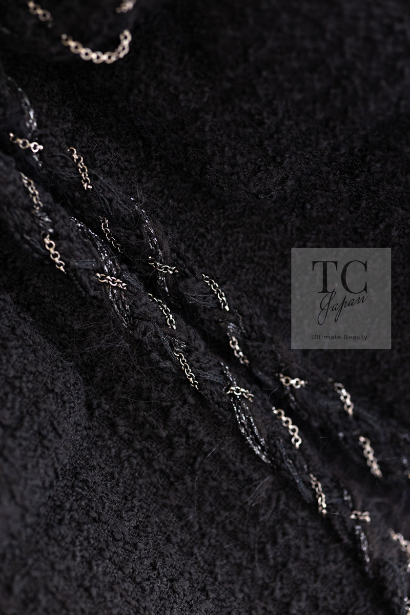 CHANEL Black Braid Trim Chain Wool Tweed Jacket Skirt Suit 40 42 シャネル ブラック ブレイド トリム チェーン ウール ツイード ジャケット スカート スーツ 即発
