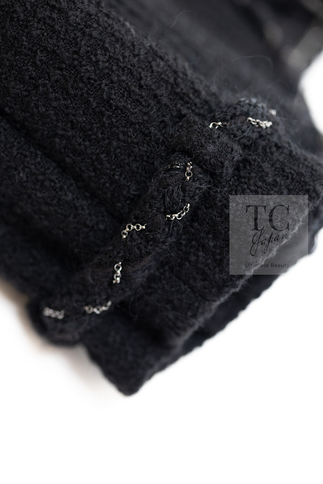 CHANEL Black Braid Trim Chain Wool Tweed Jacket Skirt Suit 40 42 シャネル ブラック ブレイド トリム チェーン ウール ツイード ジャケット スカート スーツ 即発