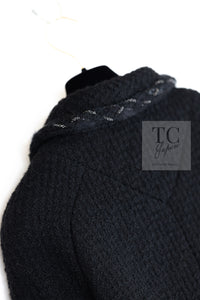 CHANEL Black Braid Trim Chain Wool Tweed Jacket Skirt Suit 40 42 シャネル ブラック ブレイド トリム チェーン ウール ツイード ジャケット スカート スーツ 即発