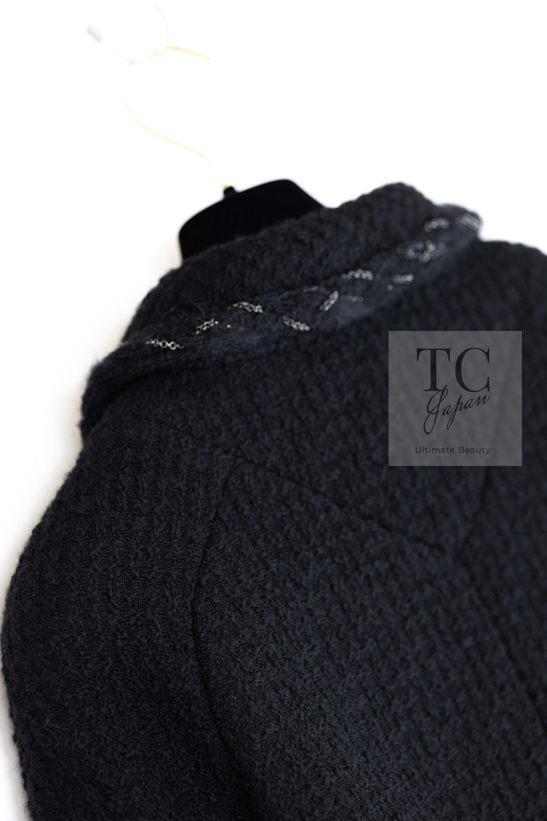 CHANEL Black Braid Trim Chain Wool Tweed Jacket Skirt Suit 40 42 シャネル ブラック ブレイド トリム チェーン ウール ツイード ジャケット スカート スーツ 即発
