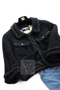 CHANEL Black Braid Trim Chain Wool Tweed Jacket Skirt Suit 40 42 シャネル ブラック ブレイド トリム チェーン ウール ツイード ジャケット スカート スーツ 即発