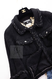 CHANEL Black Braid Trim Chain Wool Tweed Jacket Skirt Suit 40 42 シャネル ブラック ブレイド トリム チェーン ウール ツイード ジャケット スカート スーツ 即発