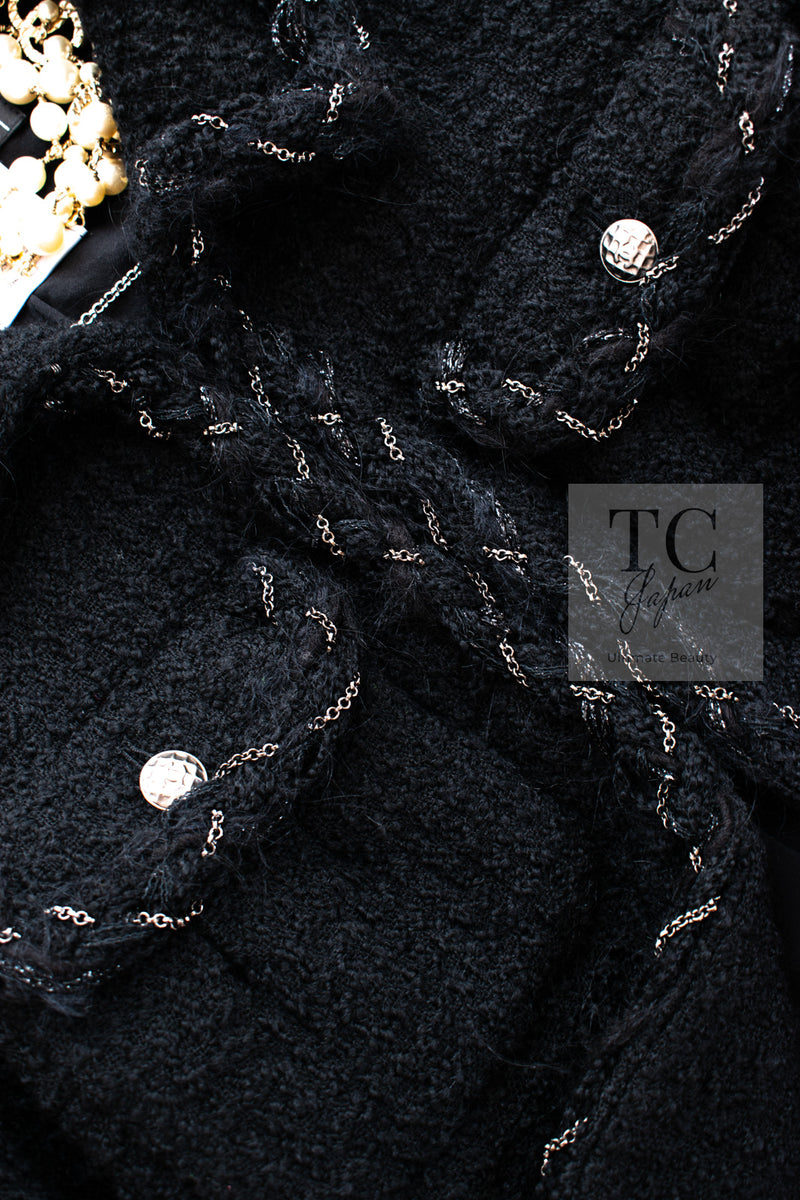 CHANEL Black Braid Trim Chain Wool Tweed Jacket Skirt Suit 40 42 シャネル ブラック ブレイド トリム チェーン ウール ツイード ジャケット スカート スーツ 即発