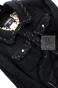 CHANEL Black Braid Trim Chain Wool Tweed Jacket Skirt Suit 40 42 シャネル ブラック ブレイド トリム チェーン ウール ツイード ジャケット スカート スーツ 即発