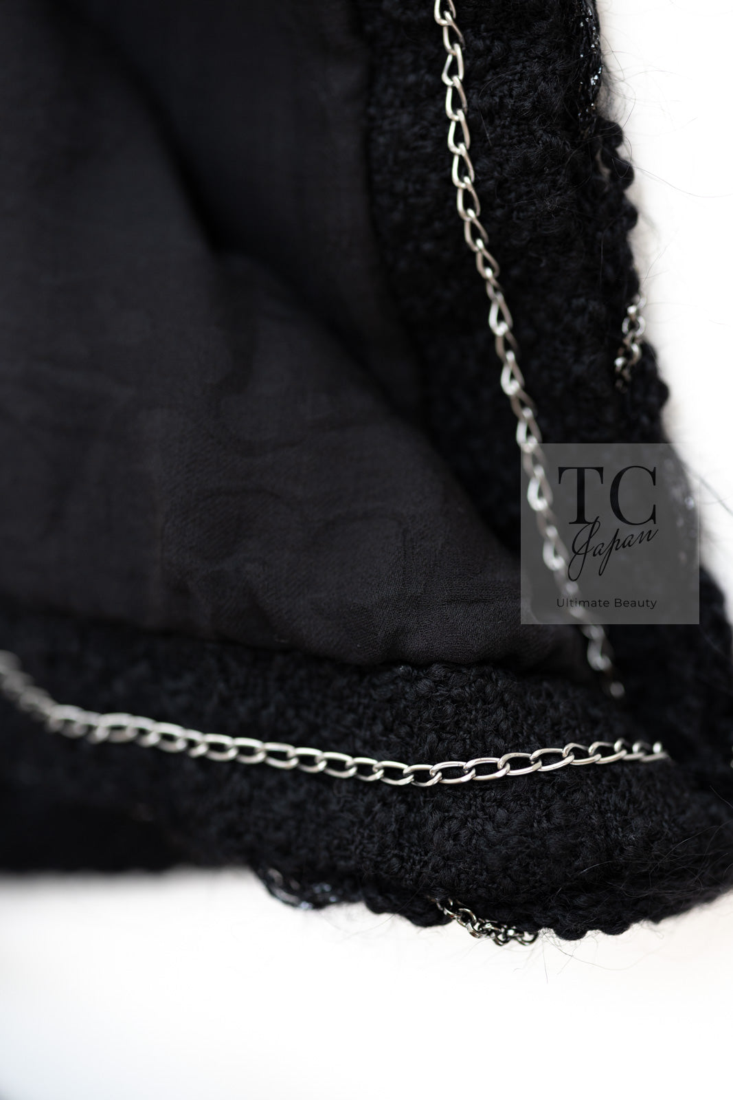 CHANEL Black Braid Trim Chain Wool Tweed Jacket Skirt Suit 40 42 シャネル ブラック ブレイド トリム チェーン ウール ツイード ジャケット スカート スーツ 即発