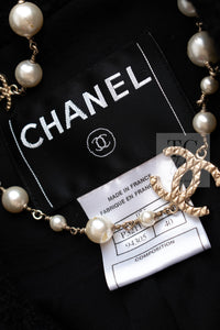 CHANEL Black Braid Trim Chain Wool Tweed Jacket Skirt Suit 40 42 シャネル ブラック ブレイド トリム チェーン ウール ツイード ジャケット スカート スーツ 即発
