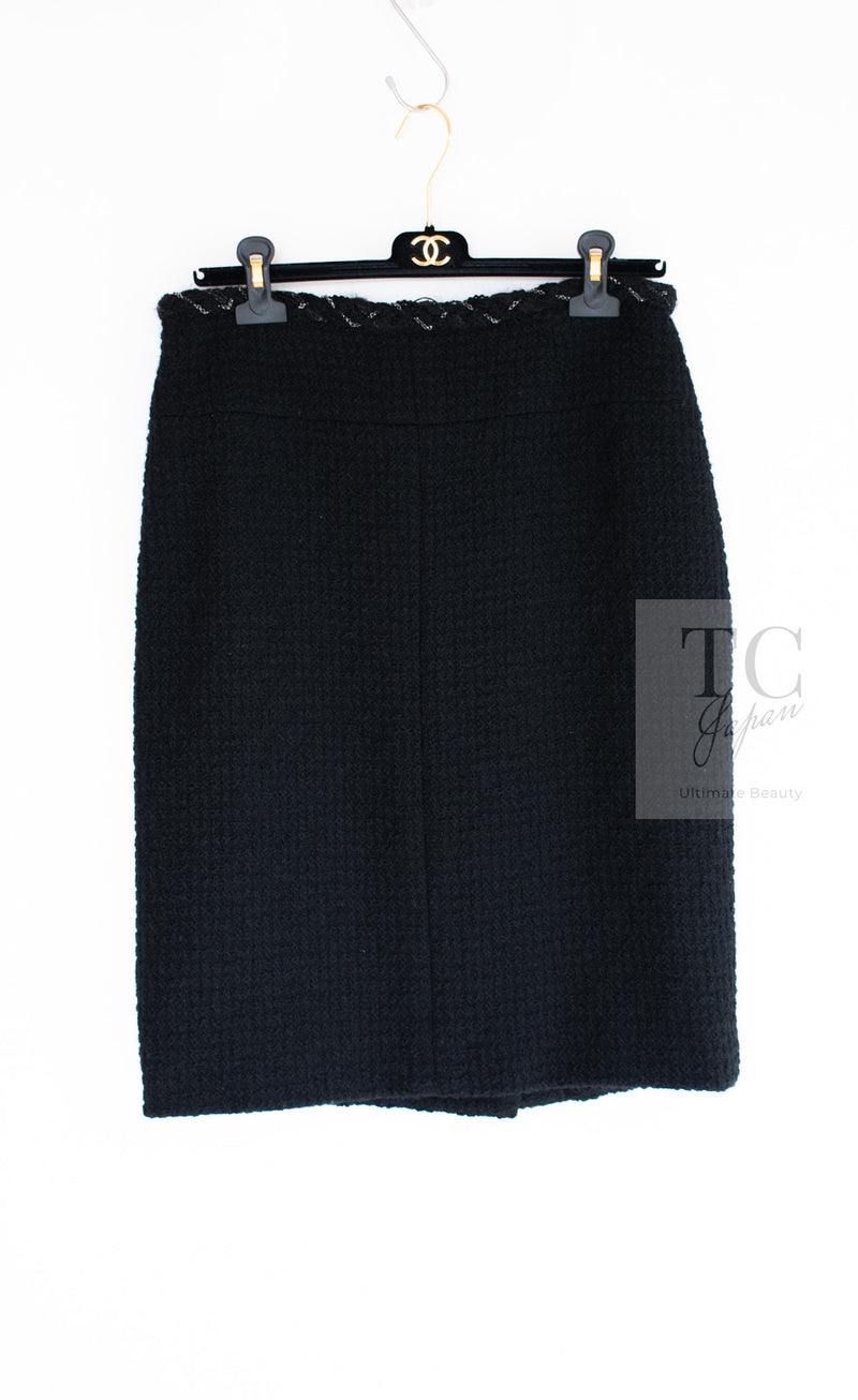 CHANEL Black Braid Trim Chain Wool Tweed Jacket Skirt Suit 40 42 シャネル ブラック ブレイド トリム チェーン ウール ツイード ジャケット スカート スーツ 即発