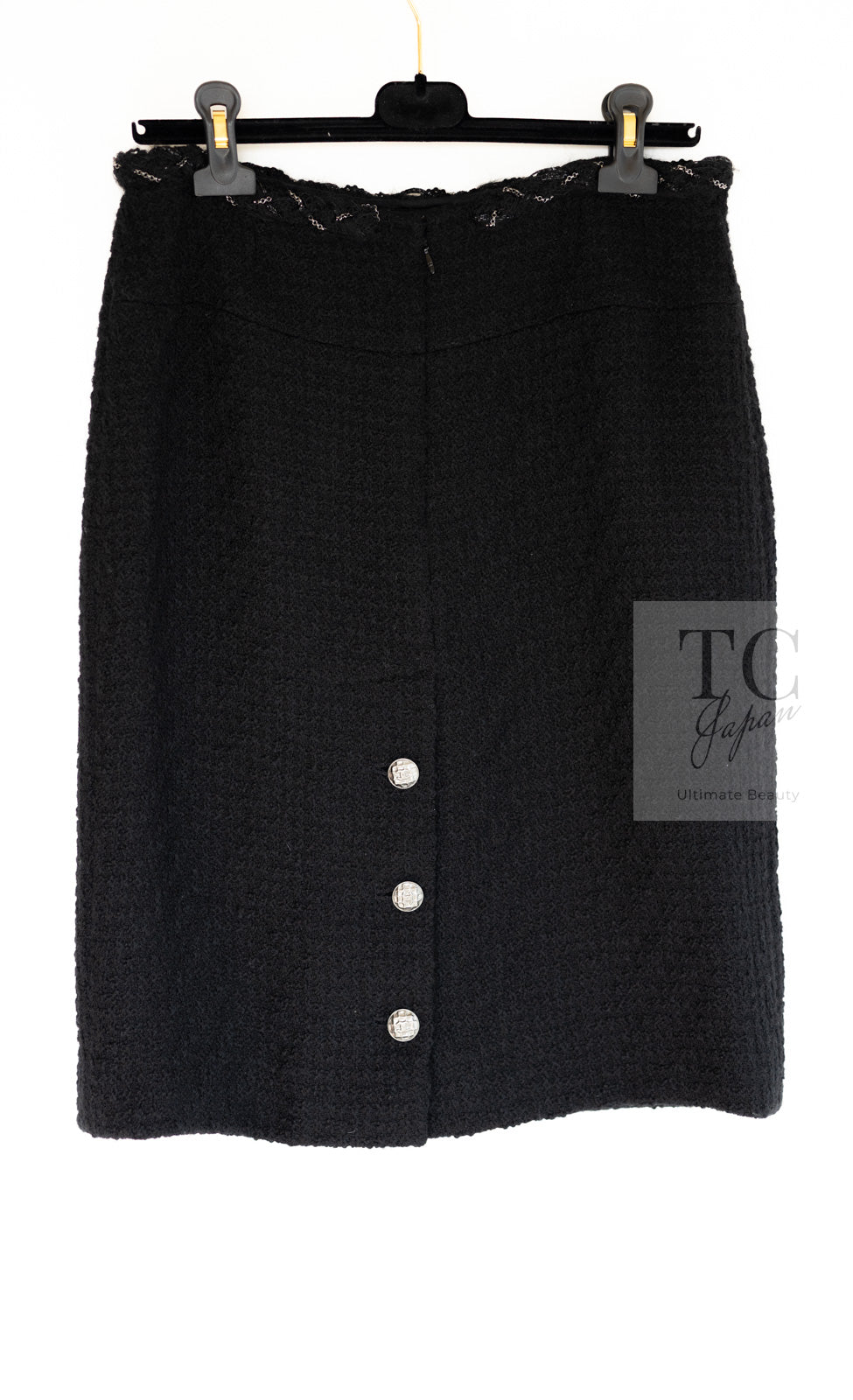 CHANEL Black Braid Trim Chain Wool Tweed Jacket Skirt Suit 40 42 シャネル ブラック ブレイド トリム チェーン ウール ツイード ジャケット スカート スーツ 即発