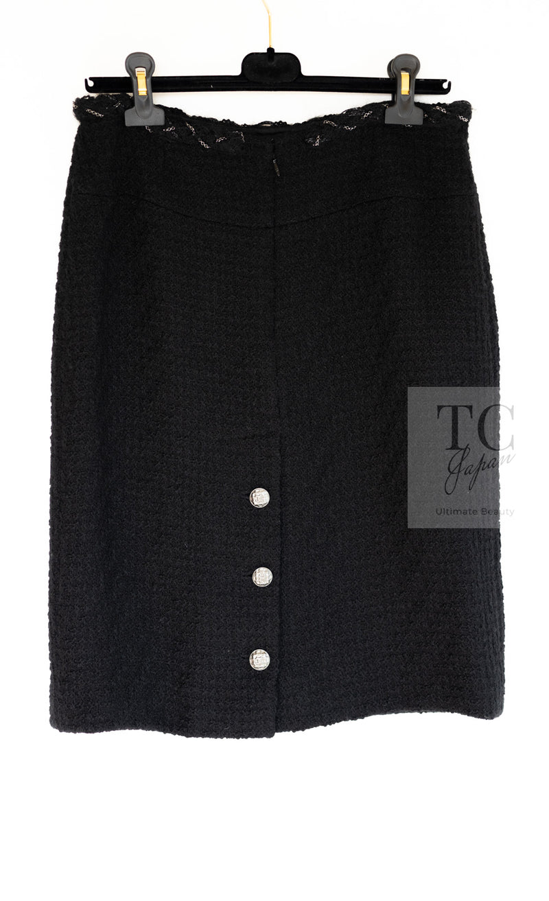 CHANEL Black Braid Trim Chain Wool Tweed Jacket Skirt Suit 40 42 シャネル ブラック ブレイド トリム チェーン ウール ツイード ジャケット スカート スーツ 即発