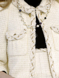 CHANEL Black Braid Trim Chain Wool Tweed Jacket Skirt Suit 40 42 シャネル ブラック ブレイド トリム チェーン ウール ツイード ジャケット スカート スーツ 即発