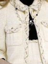 CHANEL 07A Creme Ivory Gold Chain Trim Wool Tweed Jacket Skirt Suit 38 シャネル クリーム アイボリー ゴールド チェーン トリム ウール ツイード ジャケット スカート スーツ 即発