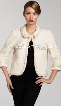CHANEL 07A Creme Ivory Gold Chain Trim Wool Tweed Jacket 34 36 38 シャネル クリーム アイボリー ゴールド チェーン トリム ウール ツイード ジャケット 即発 - TC JAPAN