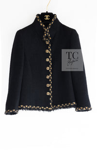 CHANEL 11PF Black Gold Gripoix Buttons Wool Jacket Skirt Suit Cameron Diaz 38 シャネル ブラック ゴールド グリポア宝石ボタン ウール ジャケット スカート スーツ キャメロン ディアス 即発