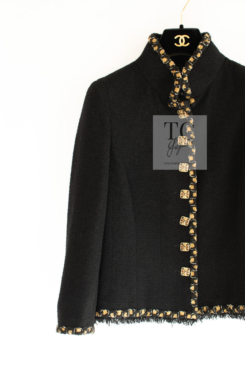 CHANEL 11PF Black Gold Gripoix Buttons Wool Jacket Skirt Suit Cameron Diaz 38 シャネル ブラック ゴールド グリポア宝石ボタン ウール ジャケット スカート スーツ キャメロン ディアス 即発