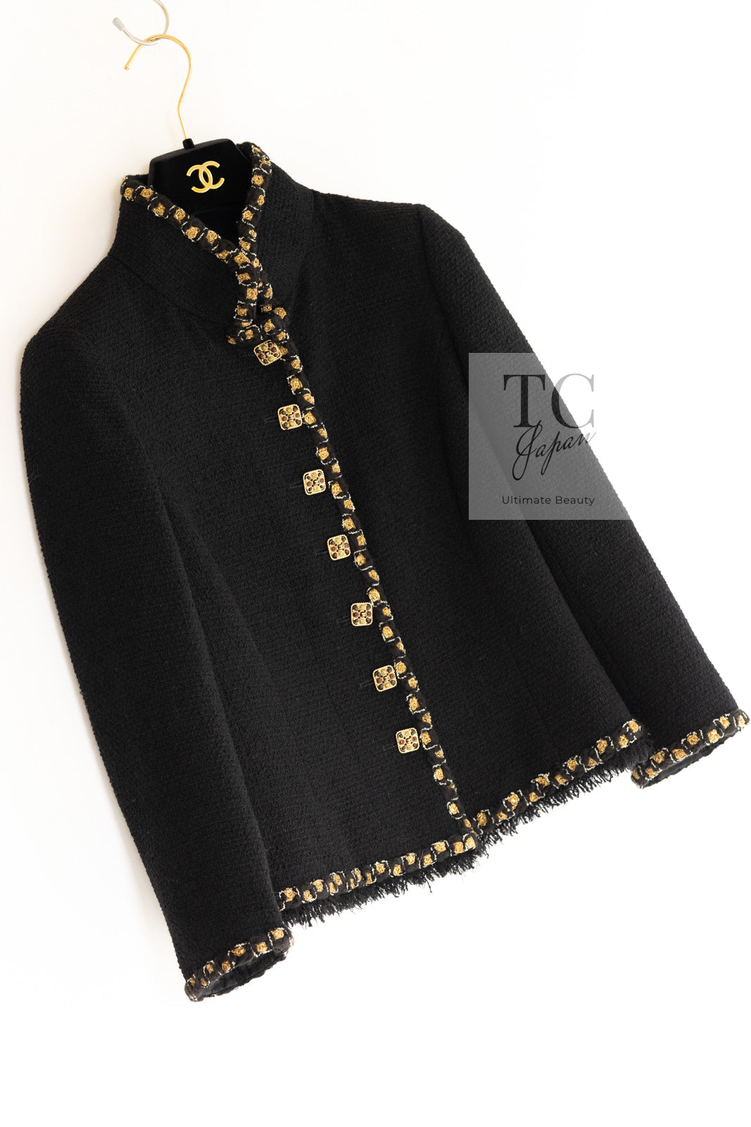 CHANEL 11PF Black Gold Gripoix Buttons Wool Jacket Skirt Suit Cameron Diaz 38 シャネル ブラック ゴールド グリポア宝石ボタン ウール ジャケット スカート スーツ キャメロン ディアス 即発