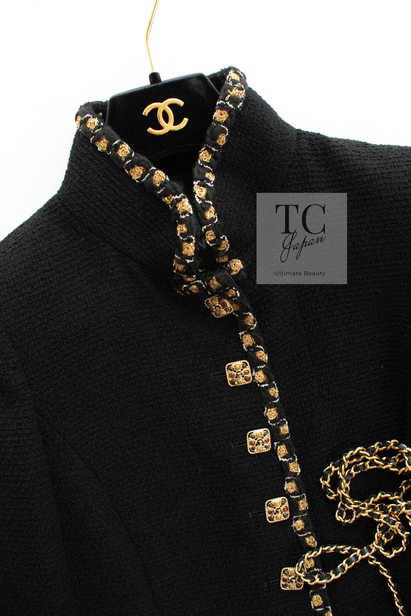 CHANEL 11PF Black Gold Gripoix Buttons Wool Jacket Skirt Suit Cameron Diaz 38 シャネル ブラック ゴールド グリポア宝石ボタン ウール ジャケット スカート スーツ キャメロン ディアス 即発