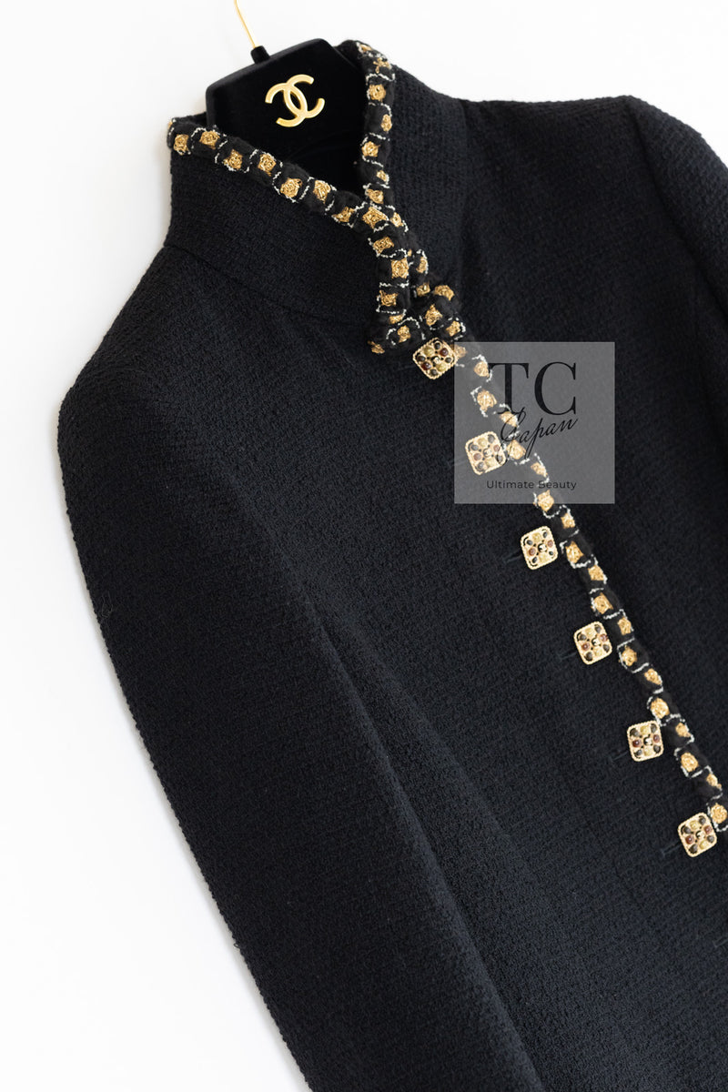 CHANEL 11PF Black Gold Gripoix Buttons Wool Jacket Skirt Suit Cameron Diaz 38 シャネル ブラック ゴールド グリポア宝石ボタン ウール ジャケット スカート スーツ キャメロン ディアス 即発