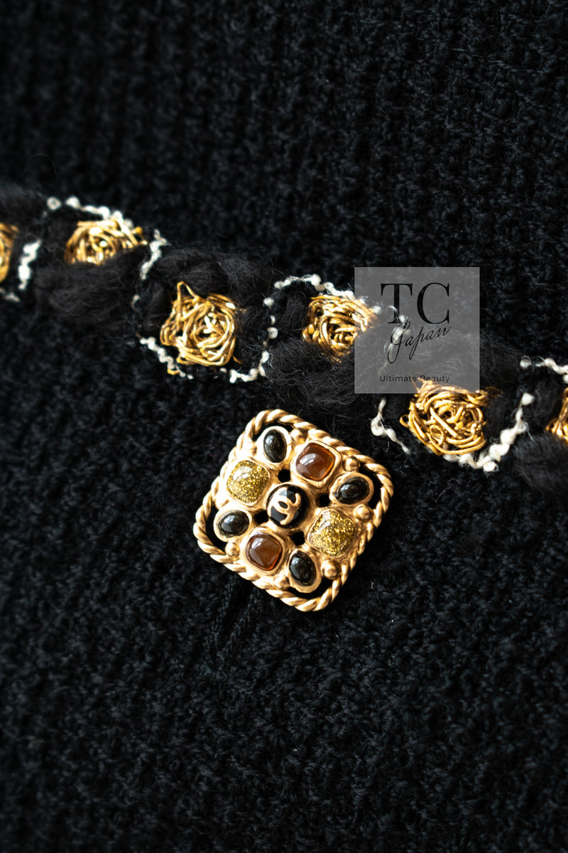 CHANEL 11PF Black Gold Gripoix Buttons Wool Jacket Skirt Suit Cameron Diaz 38 シャネル ブラック ゴールド グリポア宝石ボタン ウール ジャケット スカート スーツ キャメロン ディアス 即発