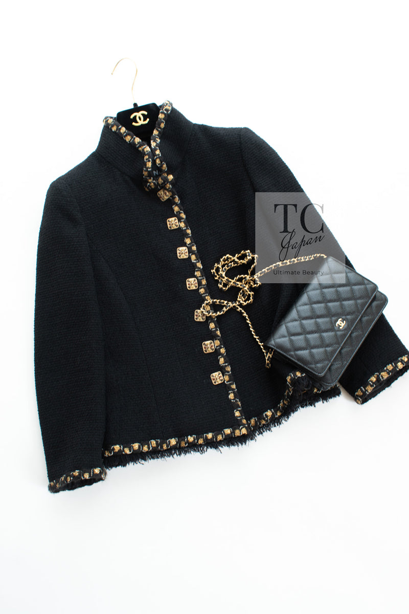 CHANEL 11PF Black Gold Gripoix Buttons Wool Jacket Skirt Suit Cameron Diaz 38 シャネル ブラック ゴールド グリポア宝石ボタン ウール ジャケット スカート スーツ キャメロン ディアス 即発