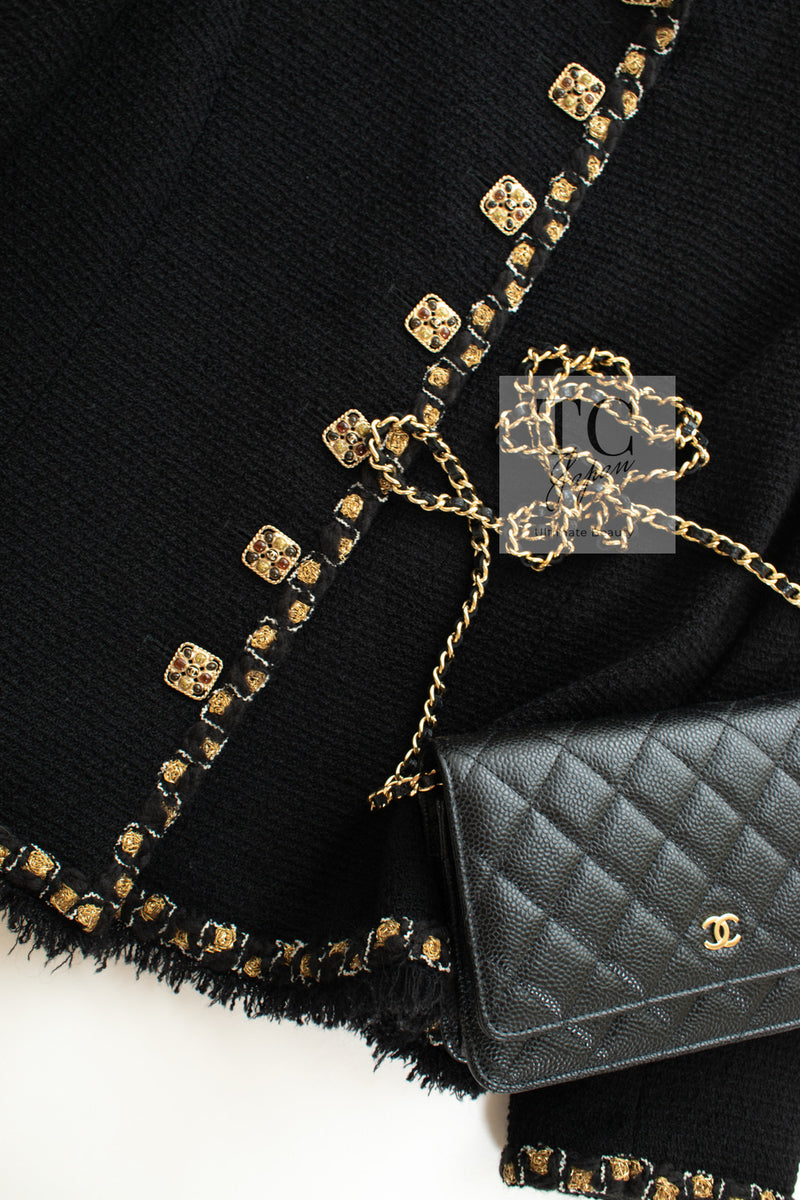 CHANEL 11PF Black Gold Gripoix Buttons Wool Jacket Skirt Suit Cameron Diaz 38 シャネル ブラック ゴールド グリポア宝石ボタン ウール ジャケット スカート スーツ キャメロン ディアス 即発