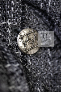 CHANEL 19PS Gray Grey Frilled Wool Cotton Tweed Cardigan Jacket 36 シャネル グレー フリル ウール コットン ツイード カーディガン ジャケット 即発