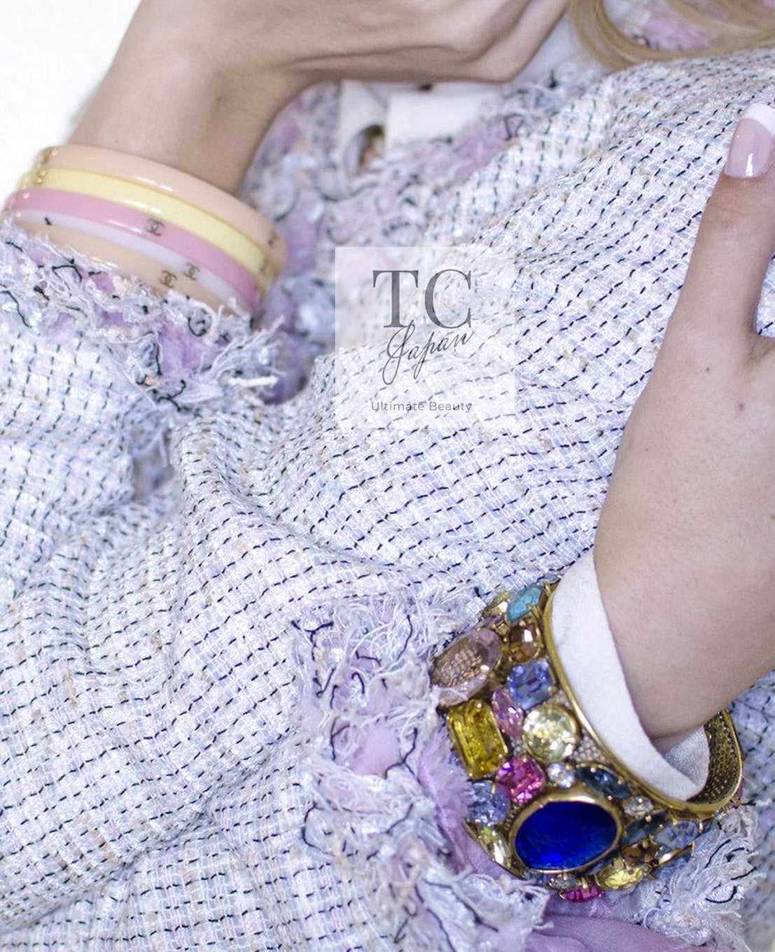 シャネル CHANEL ジャケット スカート スーツ 04S ピンク アイボリー フリンジ ノーカラー ツイード 38 42 - TC JAPAN