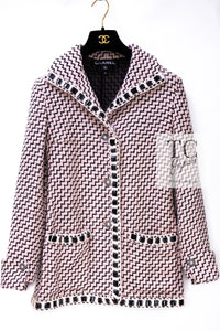 CHANEL 16PF Pink Black Trim Wool Cardigan Jacket 34 36 シャネル ピンク ブラック トリム ウール カーディガン ジャケット 即発