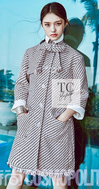 CHANEL 16PF Mauve Pink Black Ribbon Wool Tweed Coat 36 シャネル モーブピンク ブラック リボン ウール ツイード コート 即発 - TC JAPAN