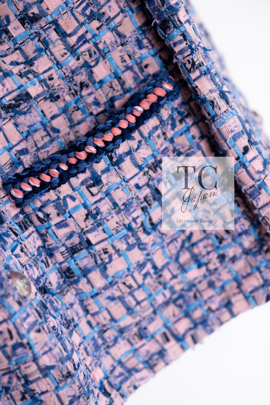 CHANEL 21PS Blue Pink Purple Lesage Tweed Jacket 40 シャネル ブルー ピンク パープル ノーカラー ルサージュ ツイード ジャケット 即発