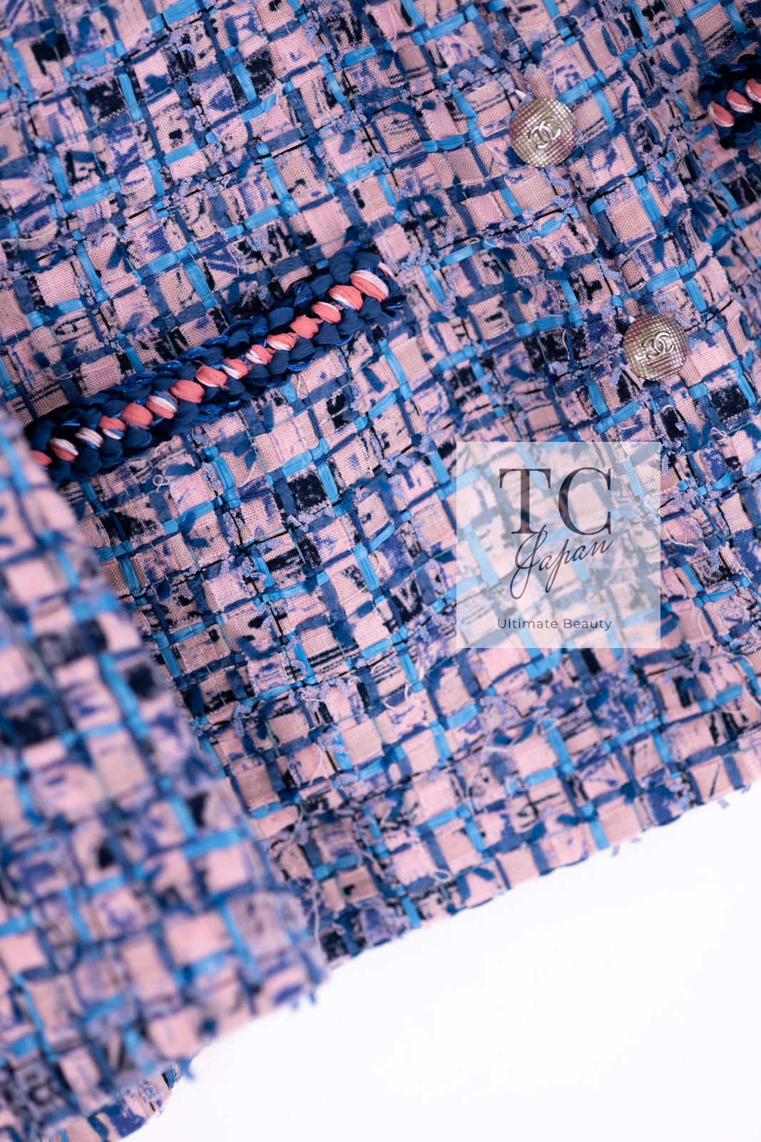 CHANEL 21PS Blue Pink Purple Lesage Tweed Jacket 40 シャネル ブルー ピンク パープル ノーカラー ルサージュ ツイード ジャケット 即発