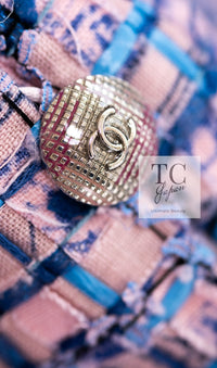 CHANEL 21PS Blue Pink Purple Lesage Tweed Jacket 40 シャネル ブルー ピンク パープル ノーカラー ルサージュ ツイード ジャケット 即発