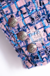 CHANEL 21PS Blue Pink Purple Lesage Tweed Jacket 40 シャネル ブルー ピンク パープル ノーカラー ルサージュ ツイード ジャケット 即発